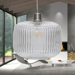 First Choice Lighting Set Of 2 Clear Ribbed Glass With Satin Nickel Kitchen Pendant Lights - thumbnail 4
