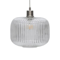 First Choice Lighting Set Of 2 Clear Ribbed Glass With Satin Nickel Kitchen Pendant Lights - thumbnail 7