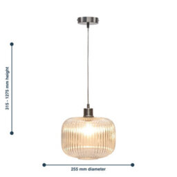 First Choice Lighting Set Of 2 Clear Ribbed Glass With Satin Nickel Kitchen Pendant Lights - thumbnail 8