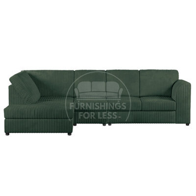 Furnishings For Less UK Luxor Green Jumbo Cord Large 5 Seater Corner Sofa Long Left Hand Facing - Full Back - image 1