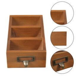 Wooden Storage Box 3-Grid Remote Control Holder Desktop Makeup Pens Organizer - thumbnail 3