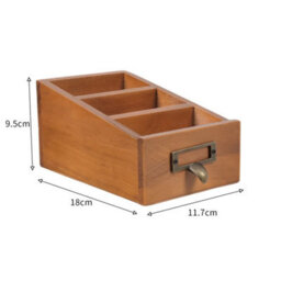 Wooden Storage Box 3-Grid Remote Control Holder Desktop Makeup Pens Organizer - thumbnail 2