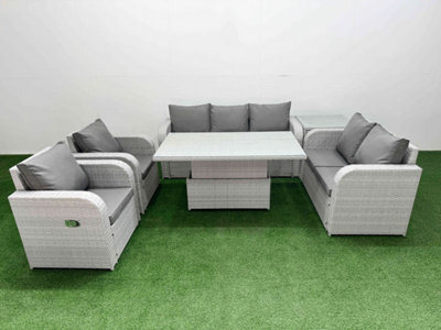 Fimous Pe Rattan Garden Furniture Set Reclining Chair Sofa Set Adjustable Lifting Dining Or Coffee Table Side Table Light Grey - image 1