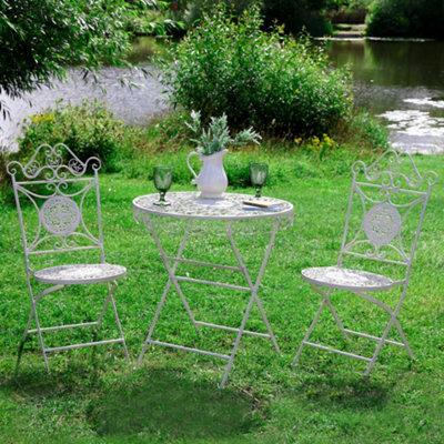 Dibor Vintage 3 Piece Cream Outdoor Alfresco Garden Furniture Dining Table And Chair Folding Bistro Set - image 1