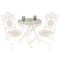 Dibor Vintage 3 Piece Cream Outdoor Alfresco Garden Furniture Dining Table And Chair Folding Bistro Set - thumbnail 2