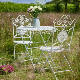 Dibor Vintage 3 Piece Cream Outdoor Alfresco Garden Furniture Dining Table And Chair Folding Bistro Set - thumbnail 3