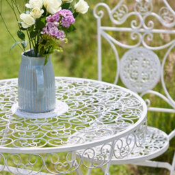 Dibor Vintage 3 Piece Cream Outdoor Alfresco Garden Furniture Dining Table And Chair Folding Bistro Set - thumbnail 4