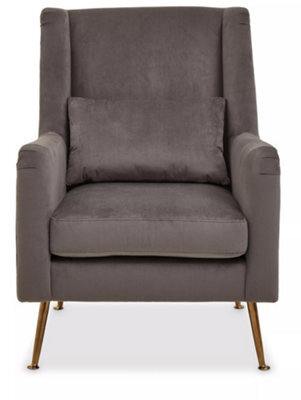 Orsina Grey Velvet Armchair For Lounge, Angular Gold Leg Chair With Velvet Upholstery For Living Room, Home - image 1