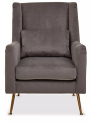 Orsina Grey Velvet Armchair For Lounge, Angular Gold Leg Chair With Velvet Upholstery For Living Room, Home