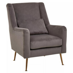 Orsina Grey Velvet Armchair For Lounge, Angular Gold Leg Chair With Velvet Upholstery For Living Room, Home - thumbnail 2