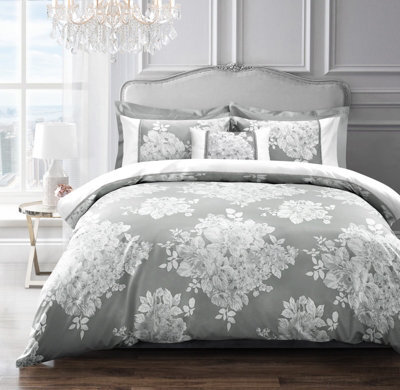 Sweet Dreams Luxurious Jacquard Floral Soft Fabric Duvet Cover With Pillowcase Set  Silver