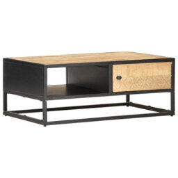Berkfield Industrial Coffee Table With Carved Door 90X55X36 Cm Rough Mango Wood - thumbnail 9
