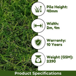 "Cape Verde 40mm Outdoor Artificial Grass Super Soft, Premium Outdoor Artificial Grass-4M(13'1"") X 2M(6'6"")-8M²" - thumbnail 4