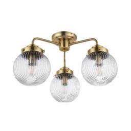 Cosylyte Finley Bathroom 3-Light Ribbed Glass Ceiling Light - Brass 26Cm - thumbnail 5