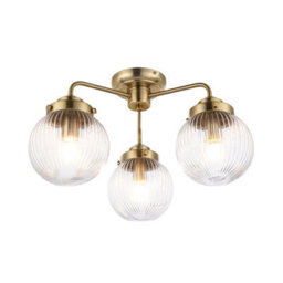 Cosylyte Finley Bathroom 3-Light Ribbed Glass Ceiling Light - Brass 26Cm - thumbnail 6