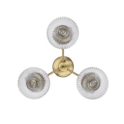 Cosylyte Finley Bathroom 3-Light Ribbed Glass Ceiling Light - Brass 26Cm - thumbnail 4