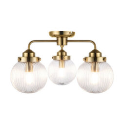 Cosylyte Finley Bathroom 3-Light Ribbed Glass Ceiling Light - Brass 26Cm - thumbnail 2