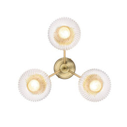 Cosylyte Finley Bathroom 3-Light Ribbed Glass Ceiling Light - Brass 26Cm - thumbnail 3