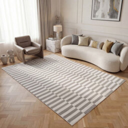 The Rugs Loft Light Grey And Ivory Striped Living Room Area Rug And Runners Soft Pile - thumbnail 3