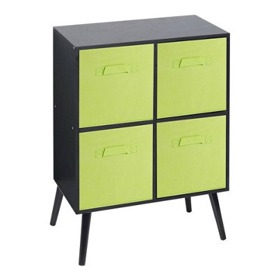 Urbn-Living Urbnliving 61Cm Height 4 Cube Black Wooden Bookcase With White Legs Shelf Storage Green Drawers - image 1