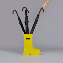 Balvi Yellow Wellington Boot Umbrella Stand With Metal Water Tray - thumbnail 2