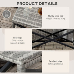 Wyld Haus Donori Grey Rattan Outdoor Coffee Table With X-Frame And Woven Top, L80 X D40 X H43Cm - thumbnail 6