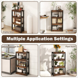 Costway 4 Tier Bookshelf Wooden Bookcase Shelving Unit Rustic Brown - thumbnail 9