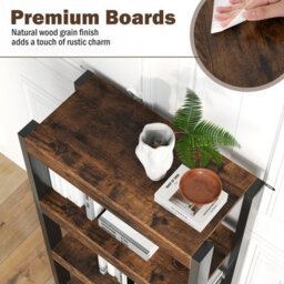 Costway 4 Tier Bookshelf Wooden Bookcase Shelving Unit Rustic Brown - thumbnail 7