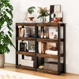 Costway 4 Tier Bookshelf Wooden Bookcase Shelving Unit Rustic Brown - thumbnail 4