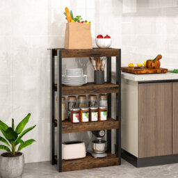 Costway 4 Tier Bookshelf Wooden Bookcase Shelving Unit Rustic Brown - thumbnail 5