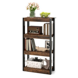 Costway 4 Tier Bookshelf Wooden Bookcase Shelving Unit Rustic Brown - thumbnail 2