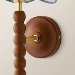 Valuelights Bobbin Walnut Bobble Wall Light And Blue Trim Linen Lamp Shade - thumbnail 5