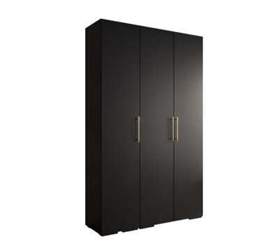 Arte Stylish Black Inova 3 Hinged Door Wardrobe W1500mm H2370mm D470mm - Modern Storage Solution With Gold Vertical Handles - image 1