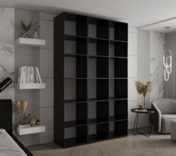 Arte Stylish Black Inova 3 Hinged Door Wardrobe W1500mm H2370mm D470mm - Modern Storage Solution With Gold Vertical Handles - thumbnail 3