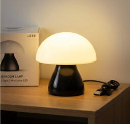 Mushroom Led Table Lamp Charging Touch Desk Coffee Bar, Hotel Bedroom Decoration, Nordic Atmosphere, Small Night Light(Black)