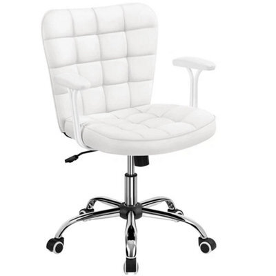 White Pu Leather Home Office Chair With Detachable Padded Armrests Cute Vanity Chair - image 1