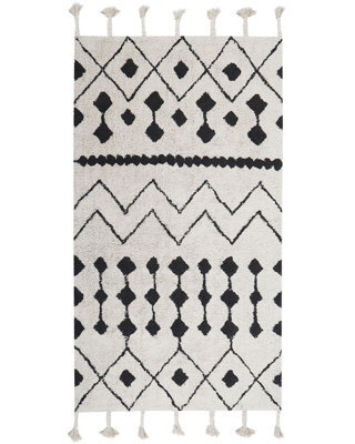 Beliani Oriental Geometric Rug 80 X 150 Cm Off-White Black With Tassels - image 1