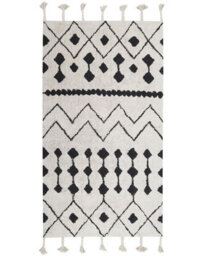 Beliani Oriental Geometric Rug 80 X 150 Cm Off-White Black With Tassels - thumbnail 1