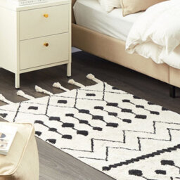 Beliani Oriental Geometric Rug 80 X 150 Cm Off-White Black With Tassels - thumbnail 2