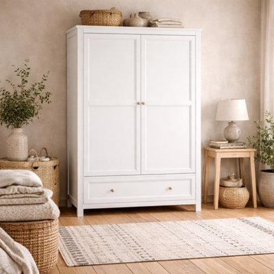 Wyld Haus Tulle Panelled 2-Door White Wood Wardrobe With 1 Drawer - image 1