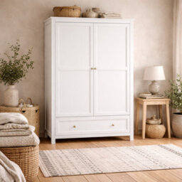 Wyld Haus Tulle Panelled 2-Door White Wood Wardrobe With 1 Drawer - thumbnail 1