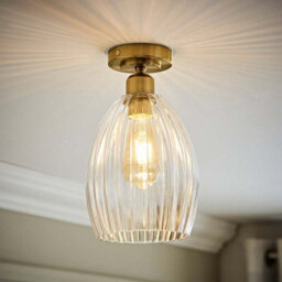 Valuelights Cheltenham Brushed Gold Flush Ceiling Light With Ribbed Shade And Bulb - thumbnail 2