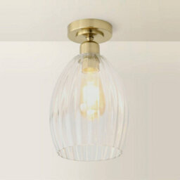 Valuelights Cheltenham Brushed Gold Flush Ceiling Light With Ribbed Shade And Bulb - thumbnail 3