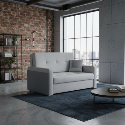Viva Mel Ii Sofa Bed With Sleeping Function Storage Bedding Compartment Wooden Legs Wooden Frame 140X98X86Cm Light Grey And Grey - image 1
