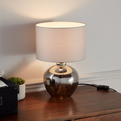 GoodHome Marietaz Glass Round Gloss Light Grey Table Light - image 1