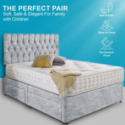 Dining Tables Beirut Matching Headboard Divan Set, 2 Drawer On Same Side With Sprung 1500 Comfort Mattress - Crushed Velvet Silver - Double - thumbnail 2