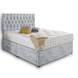 Dining Tables Beirut Matching Headboard Divan Set, 2 Drawer On Same Side With Sprung 1500 Comfort Mattress - Crushed Velvet Silver - Double - thumbnail 4