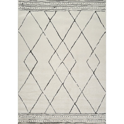 Livabliss Freud-Modern Ivory Black High Pile Living Dining Bedroom Rug 200 X 275 Cm Easy Care, Non Shedding - image 1
