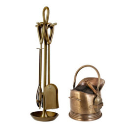 Dibor Contemporary Antique Brass Fireside 4 Piece Freestanding Companion Set With Coal Bucket And Shovel - thumbnail 2
