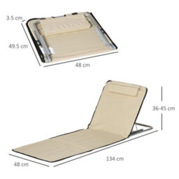 Outsunny 2 Pieces Outdoor Beach Mat Steel Reclining Chair Set W/ Pillow Beige - thumbnail 3